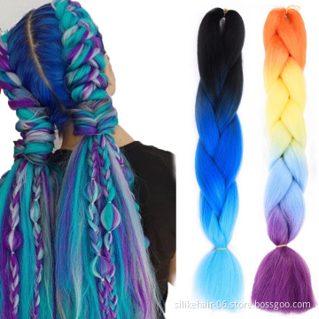 Wholesale 24 Inch Long Ombre Blue Purple PROTECTIVE STYLE LIGHTWEIGHT Jumbo Braids Hair Easy Braiding Synthetic Hair Extensions